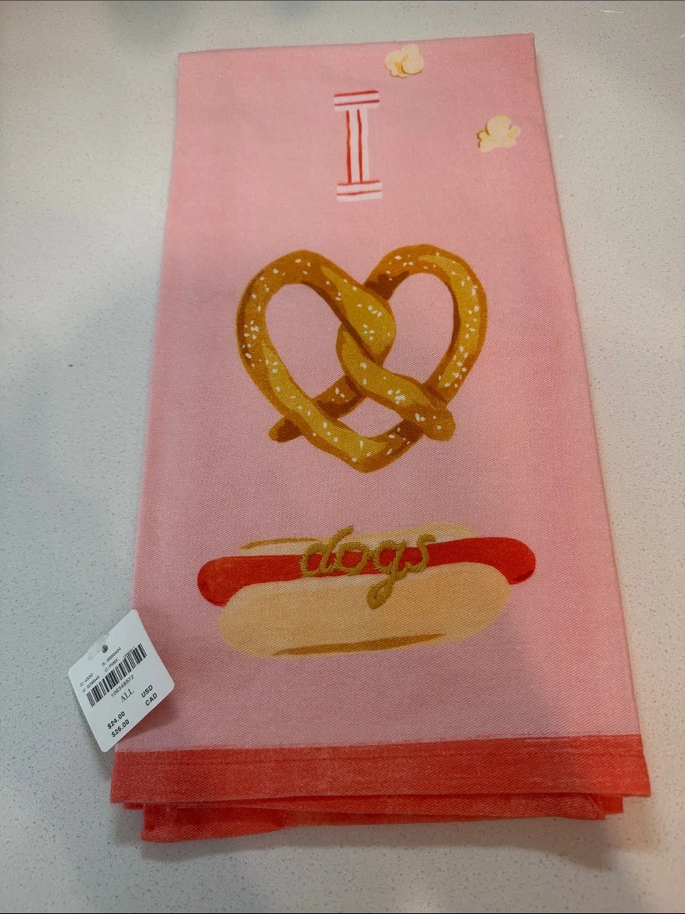 Anthropologie I Love Dogs Dish Towel Pink